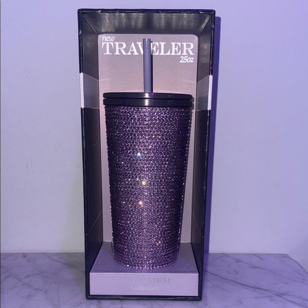 NWT Purple Rhinestone Tumbler with Straw